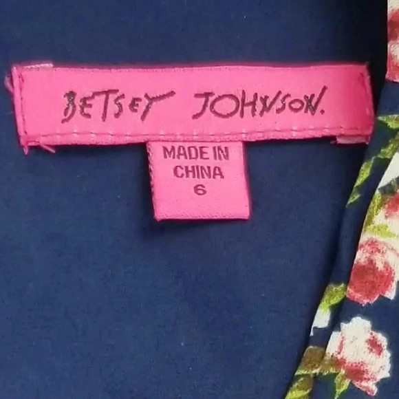 Betsy Johnson Size 6 Blue Pink Floral Ruffle Built in Belt/Tie Back Zip Romper - Picture 3 of 10